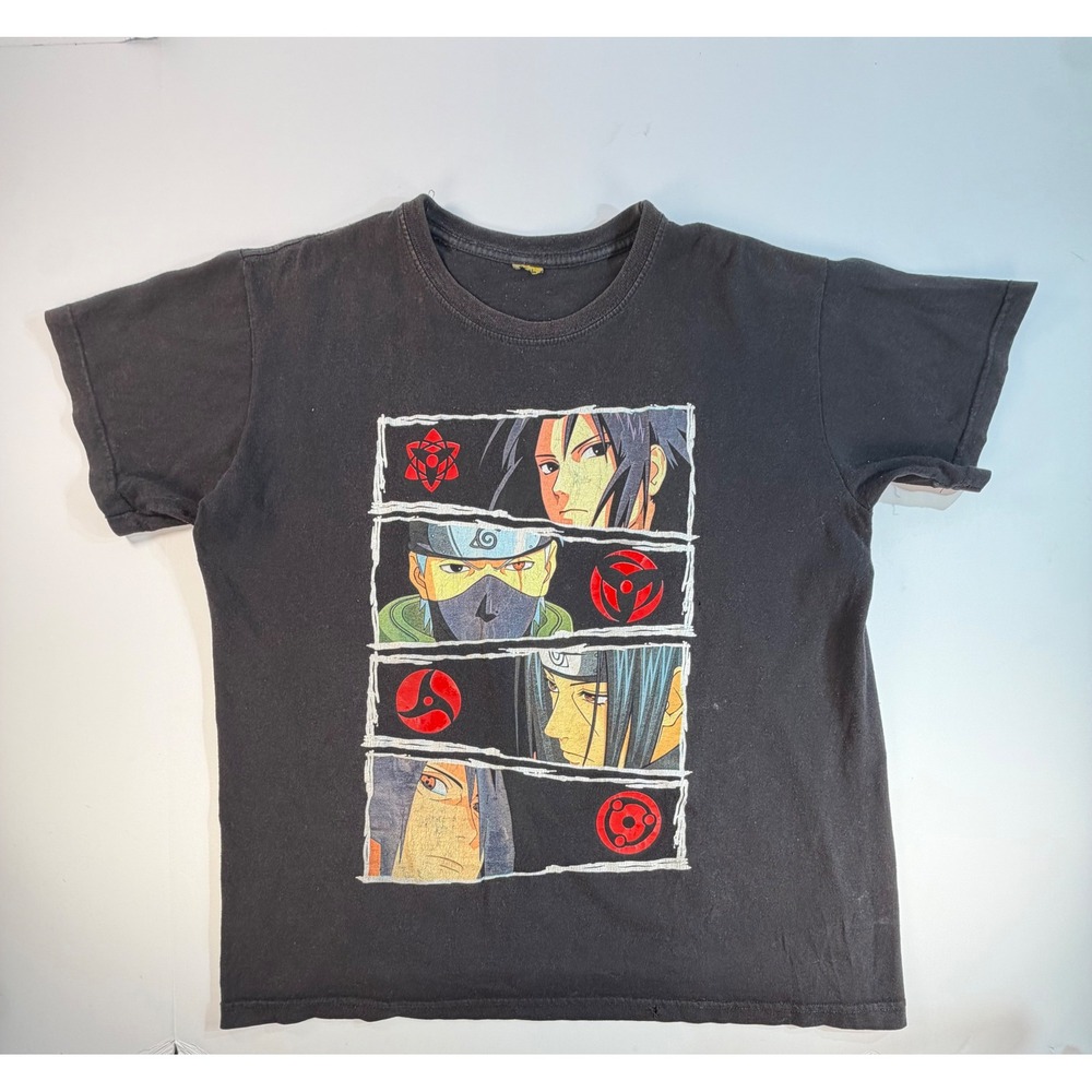 Naruto Shippuden Sharingan Sasuke Kakashi Itachi Graphic T-Shirt Black Mens L